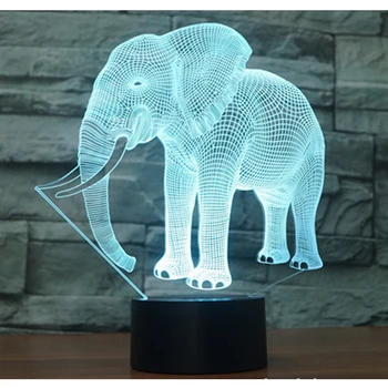 3D LED Night Light sretan slon sa 7 bojama svjetla za uređenje doma lampa nevjerojatna vizualizacija optička iluzija strašan