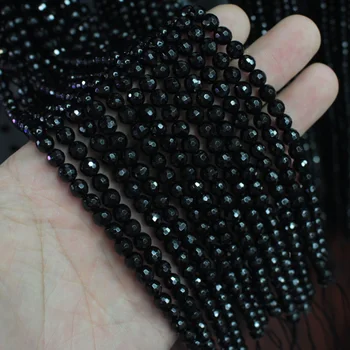 Cijele izbrušena crni turmalin perle od prirodnog kamena zrna DIY slobodan perle za izradu nakita strand 15 