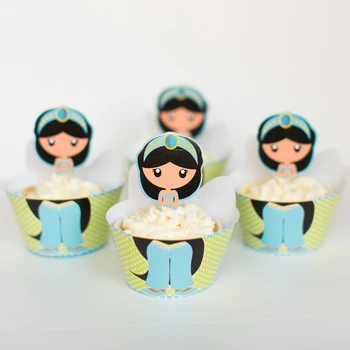 Besplatna dostava princeza Jasmin cupcake omote uređenje rođendan suveniri za djecu, djevojčice torta toppers bira isporuke