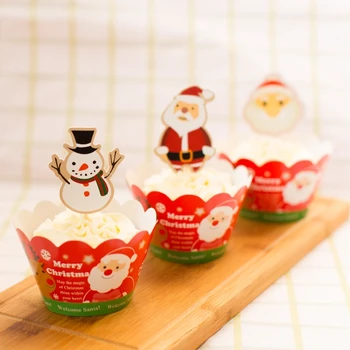 Besplatna dostava crveno-Božić pahuljica ukras cupcake omote Djed Mraz topper bira cupcakes stranka pečenje omot