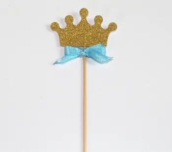 16 plavi luk zlatni sjaj Crown cupcake Toppers princ dječak djeca 1. prvi-2. stupanj 3. rođendan ukras isporuke